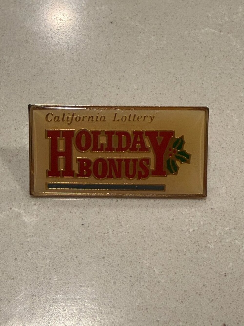 Holiday Bonus California Lottery Lapel Pin Yellow Color Pin, 1.4 x 0.75 Clean